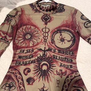 Marine Serre Tan Top with Red and Black Graphics